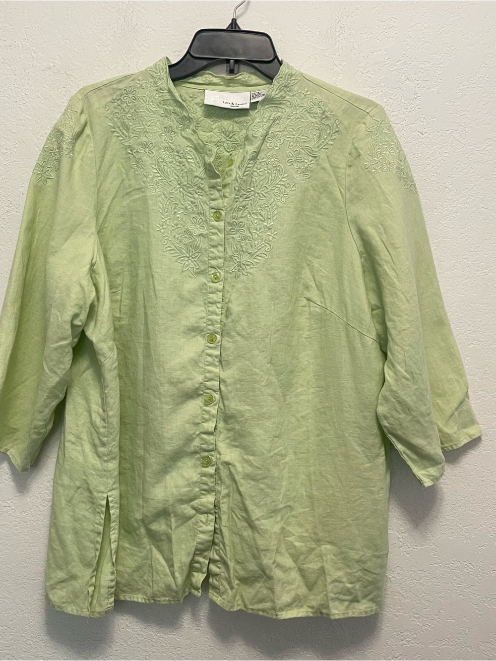Lucy & Laurel Linen Floral Boho Tunic Womens Plus 1X Embroidered Cottagecore Top